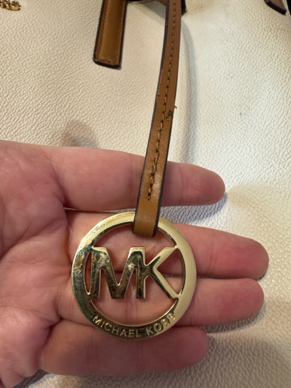 Michael Kors White Tote with Brown Trim and Gold Logo Charm - Picture 8 of 8